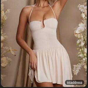 Oh Polly cream halter dress with gold detail worn once size 6